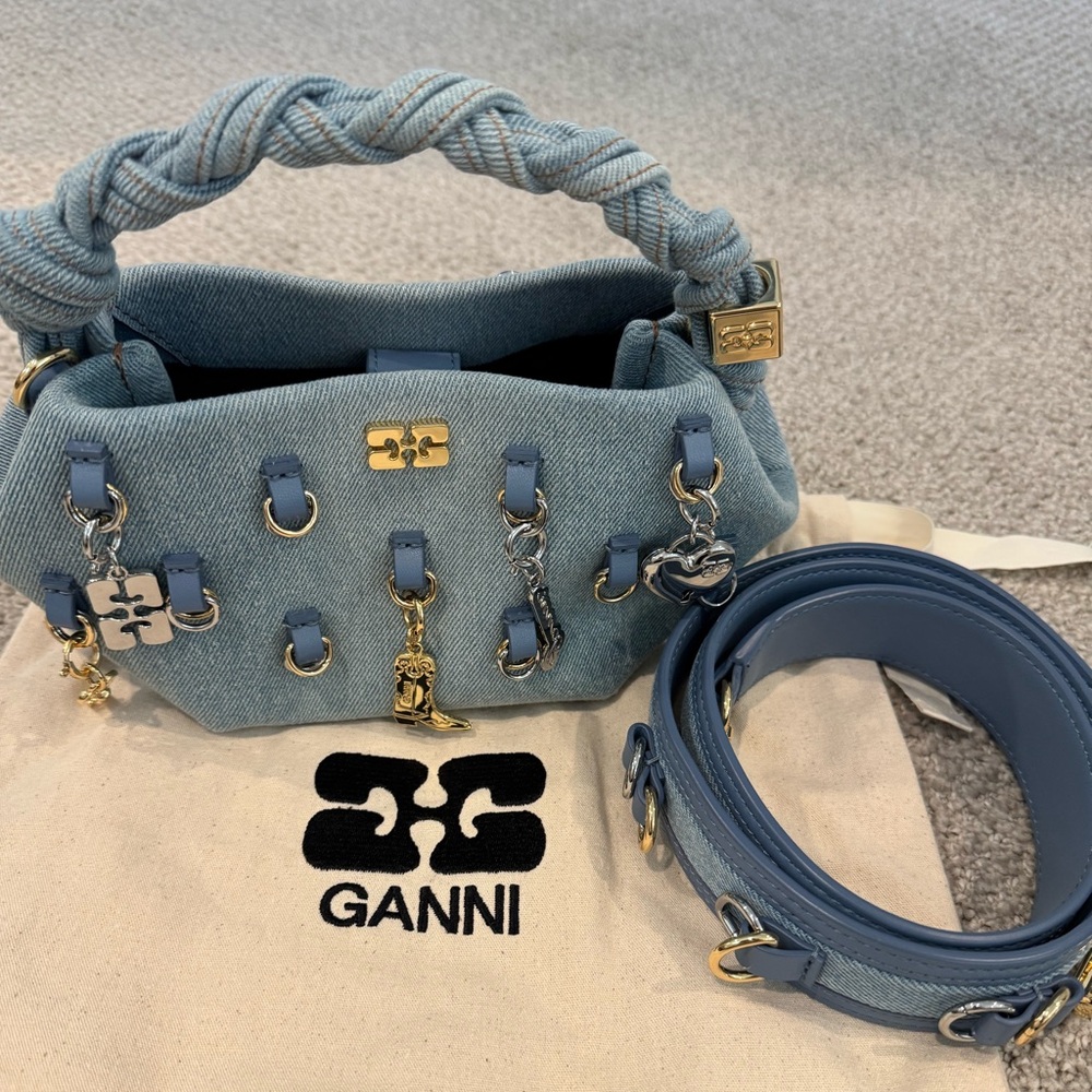 Ganni Mini Bou Denim Clutch & Crossbody Bag with Charms - Picture 7 of 12